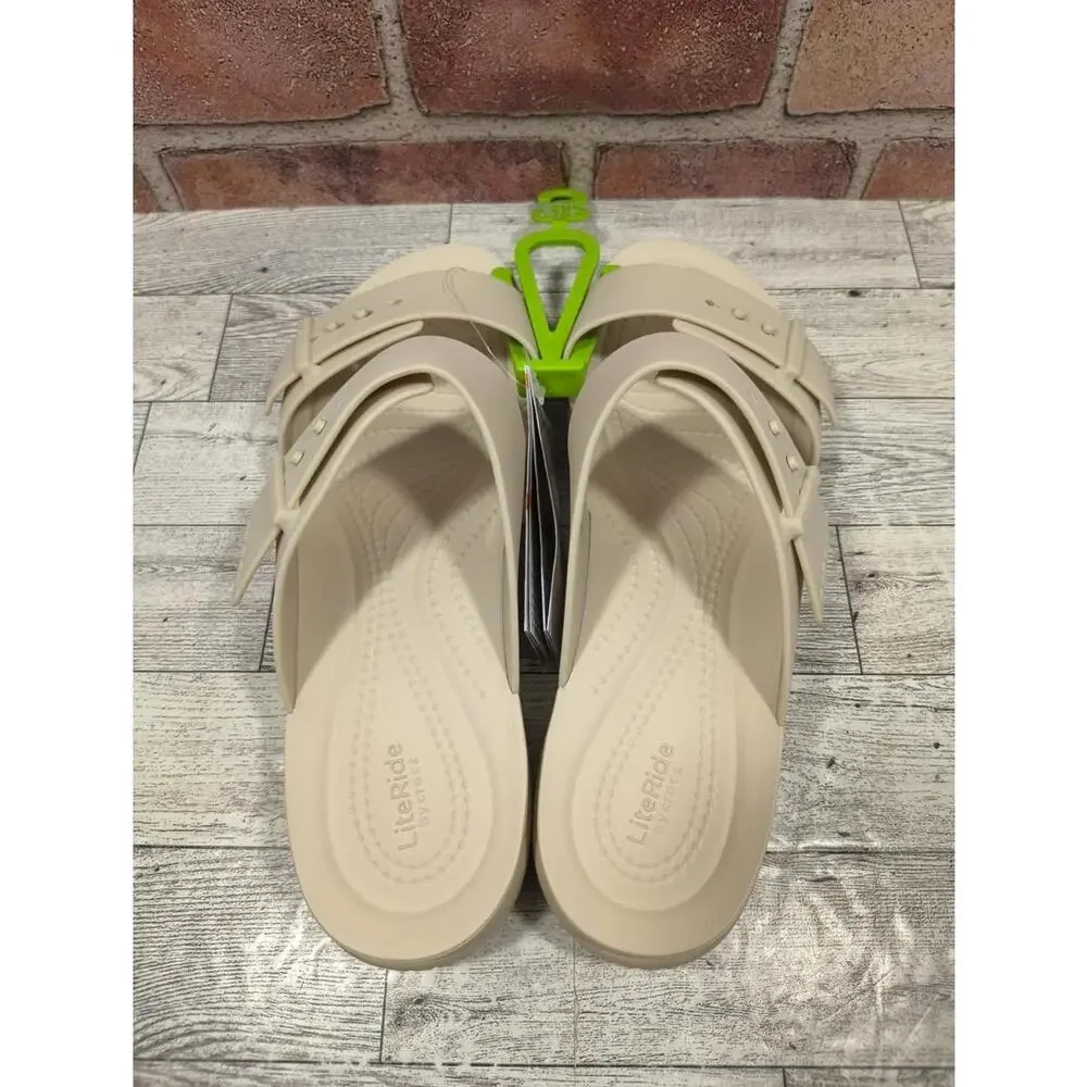 Crocs Brooklyn Buckle Low Low Women's Size 8 Beige Slide Sandals New Tagged - Picture 7 of 10